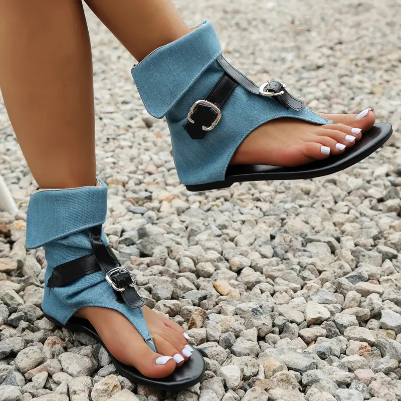 Damen Denim-Sandalen mit bequemem Schnitt | Lässiger Jeans-Look für Sommer & Freizeit | Leona Sandalen