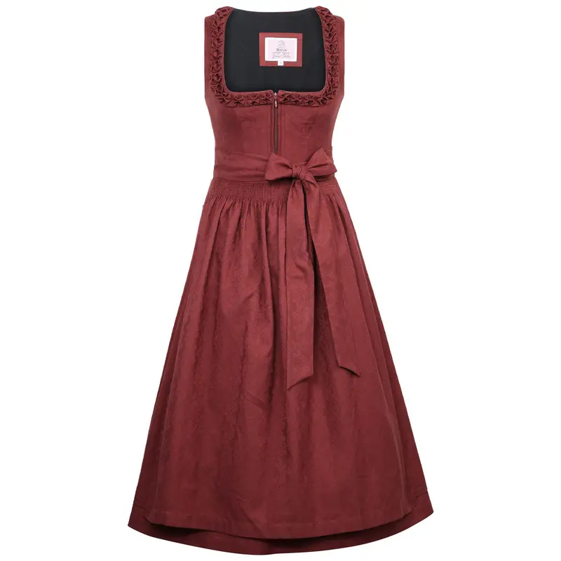 Damen Dirndl Henna | Midi Trachtenkleid mit geradem Ausschnitt, floralem Muster und 75 cm Rocklänge