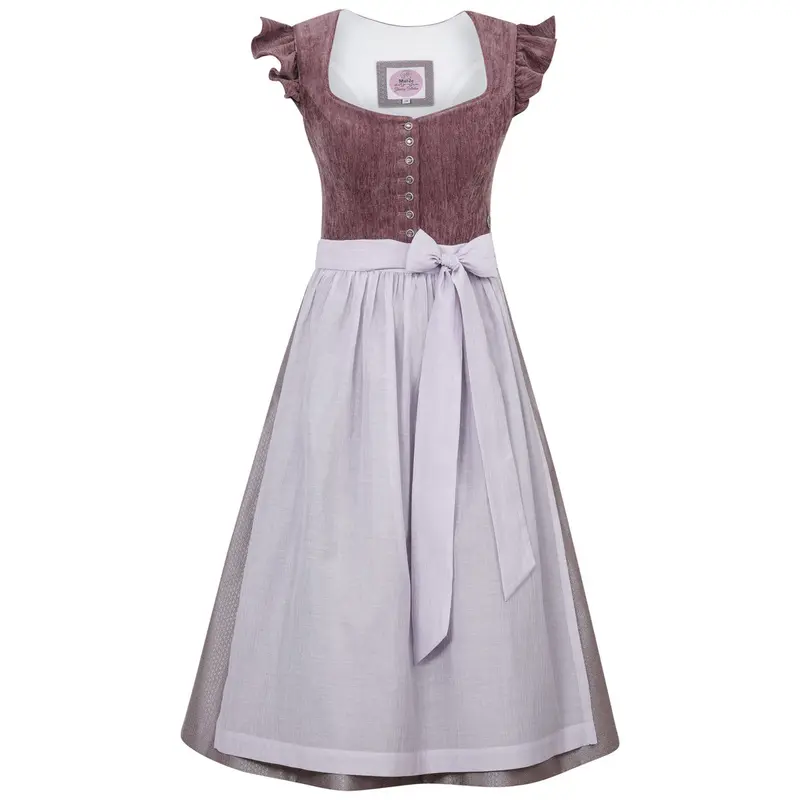 Damen Dirndl Pflaume | Midi Samtdirndl mit Herzausschnitt, abnehmbaren Flügelärmeln und 70 cm Rocklänge
