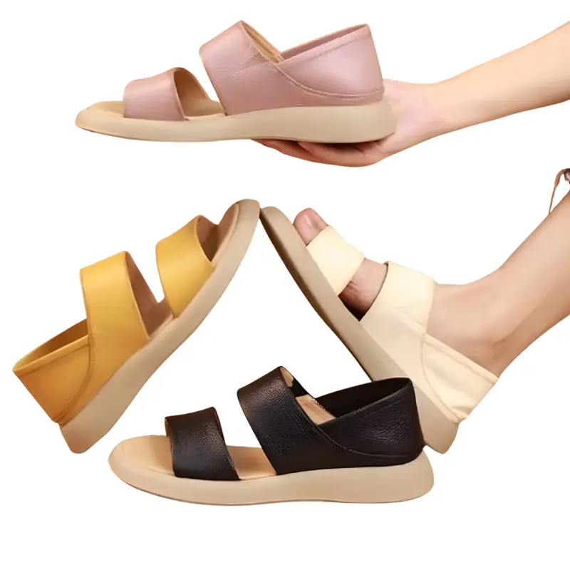 Damen Echtleder Sandalen | Slip-On Sommerschuhe mit rutschfester Sohle & ergonomischem Design | KlammRiemen