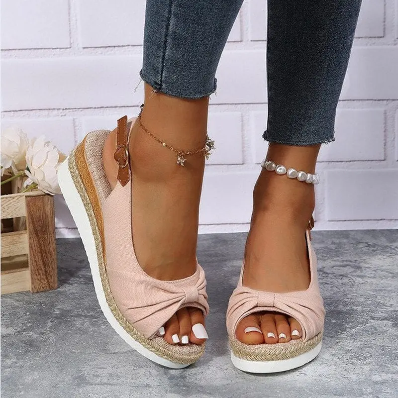 Damen Espadrille-Keilsandalen mit Knotendetail | Verstellbarer Slingback & gepolsterte Innensohle | Sylveris