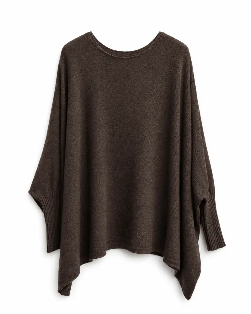 Damen Feinstrickpullover Braun mit Rundhalsausschnitt | Weiter gerader Schnitt mit langen Rippbündchen | Einheitsgröße 36–42+