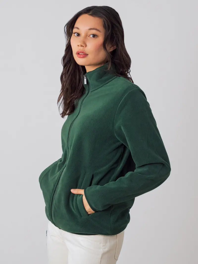 Damen Fleecejacke mit Reißverschluss | Weiche Stretch-Jacke mit lockerer Passform in Waldgrün für Alltag und Layering