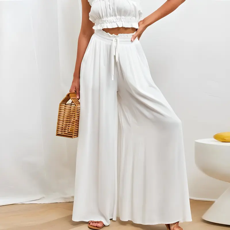 Damen Freizeithose mit hoher Taille | Leichter, fließender Stoff & bequemer Sitz | Elegant für Alltag, Büro & Reisen