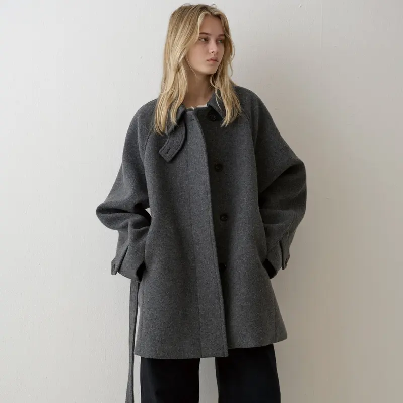 Damen gesteppter Wollmantel mit Kragen | Warmer Wollmix Mantel mit Knopfleiste, großzügiger Passform und Seitentaschen