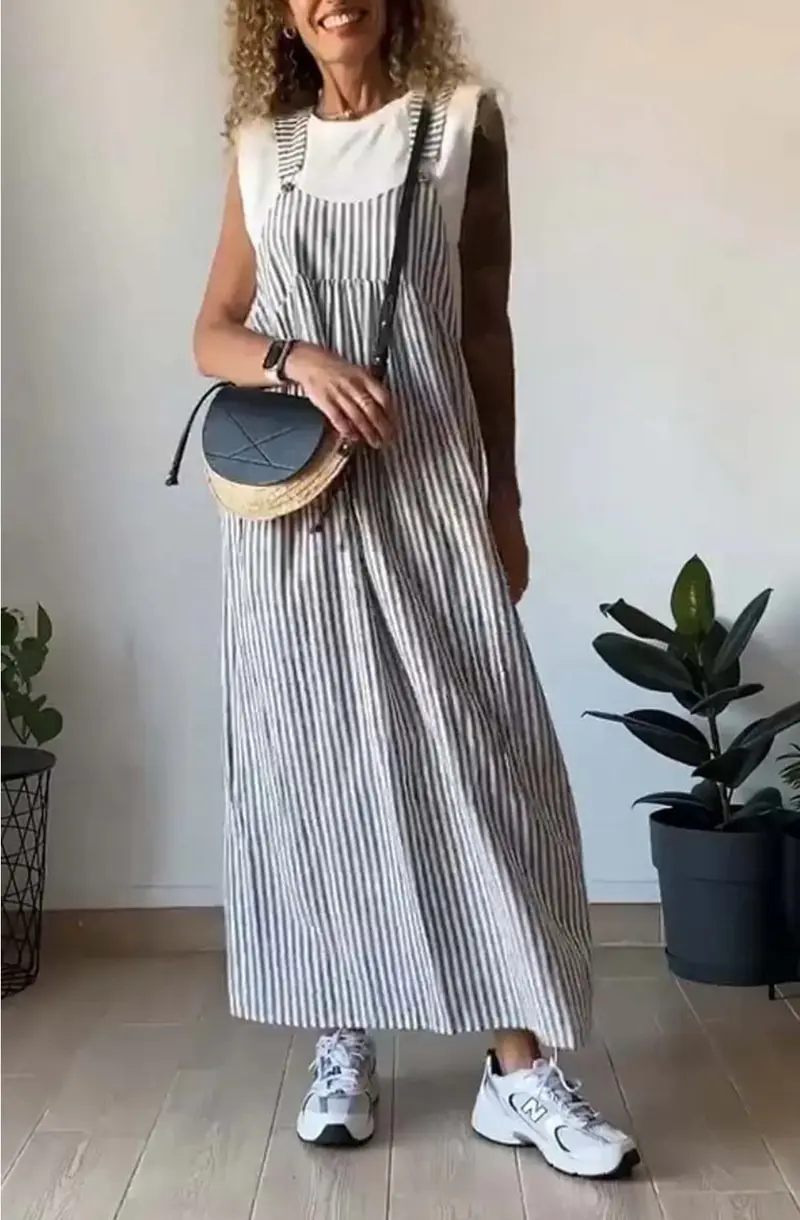Damen gestreifter Jumpsuit mit weitem Bein | Lässiger Overall mit lockerer Passform | Vielseitiger Alltagslook