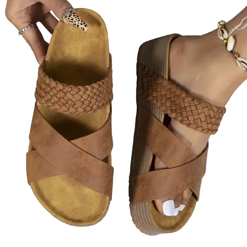 Damen gewebte Plateausandalen | Rutschfeste Sandalen mit 3–5 cm Plateau | Antik inspirierte Sommerschuhe