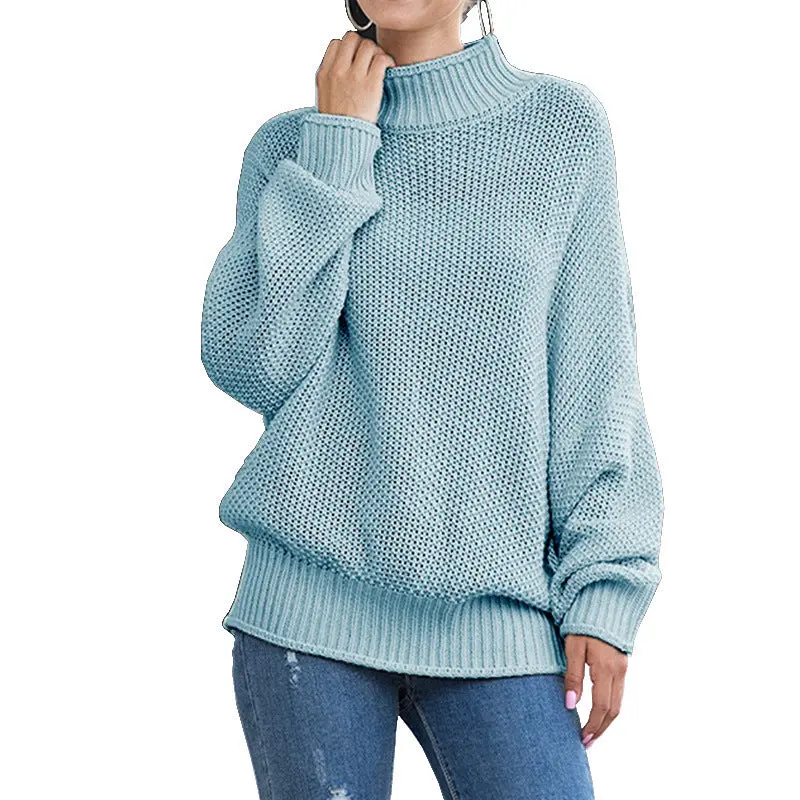 Damen Grobstrick Pullover mit hohem Kragen | Oversize Strickpullover mit Strukturmuster für Alltag, Büro und kühle Tage