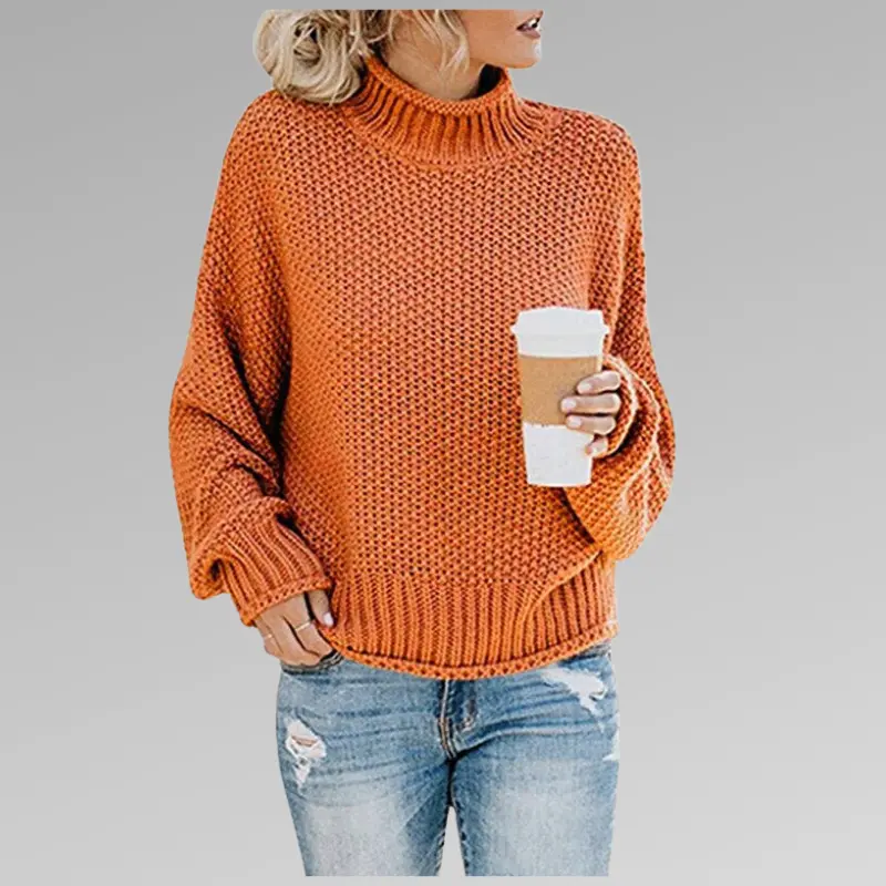 Damen Grobstrickpullover | Warmer Rollkragenpullover mit markanter Strickstruktur für Herbst und Winter