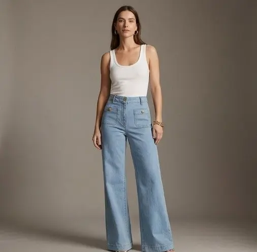 Damen High-Waist Hose mit Stretch-Denim | Figurformend & Beinverlängernd | Weites Bein in voller Länge