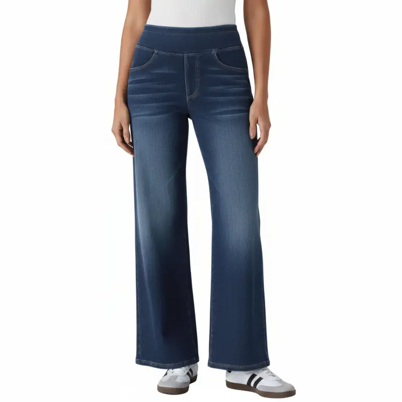 Damen High-Waist Stretch Jeans | Weite Denim-Hose mit elastischem Bund | Bequeme Wide-Leg Jeans für Alltag & Freizeit