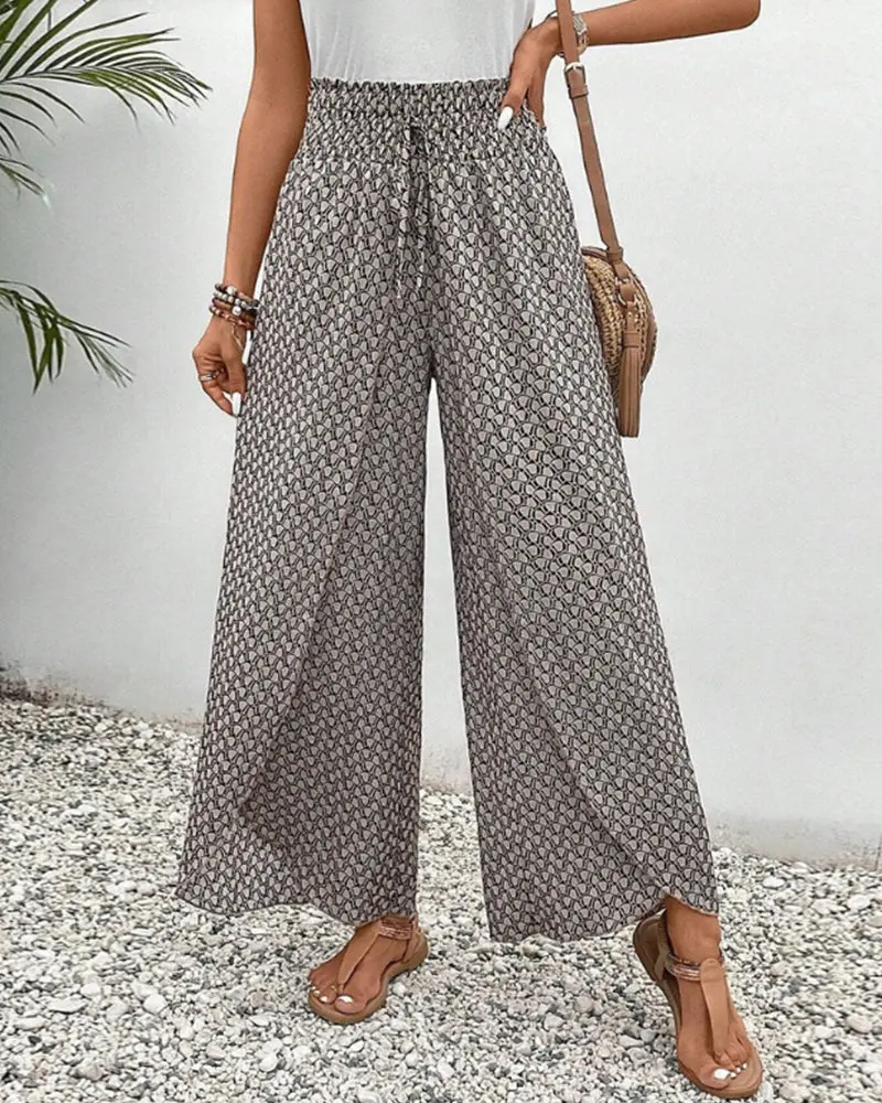 Damen Hose mit weitem Bein & geometrischem Muster | Bequeme Passform | Für Alltag, Büro & Abendlook
