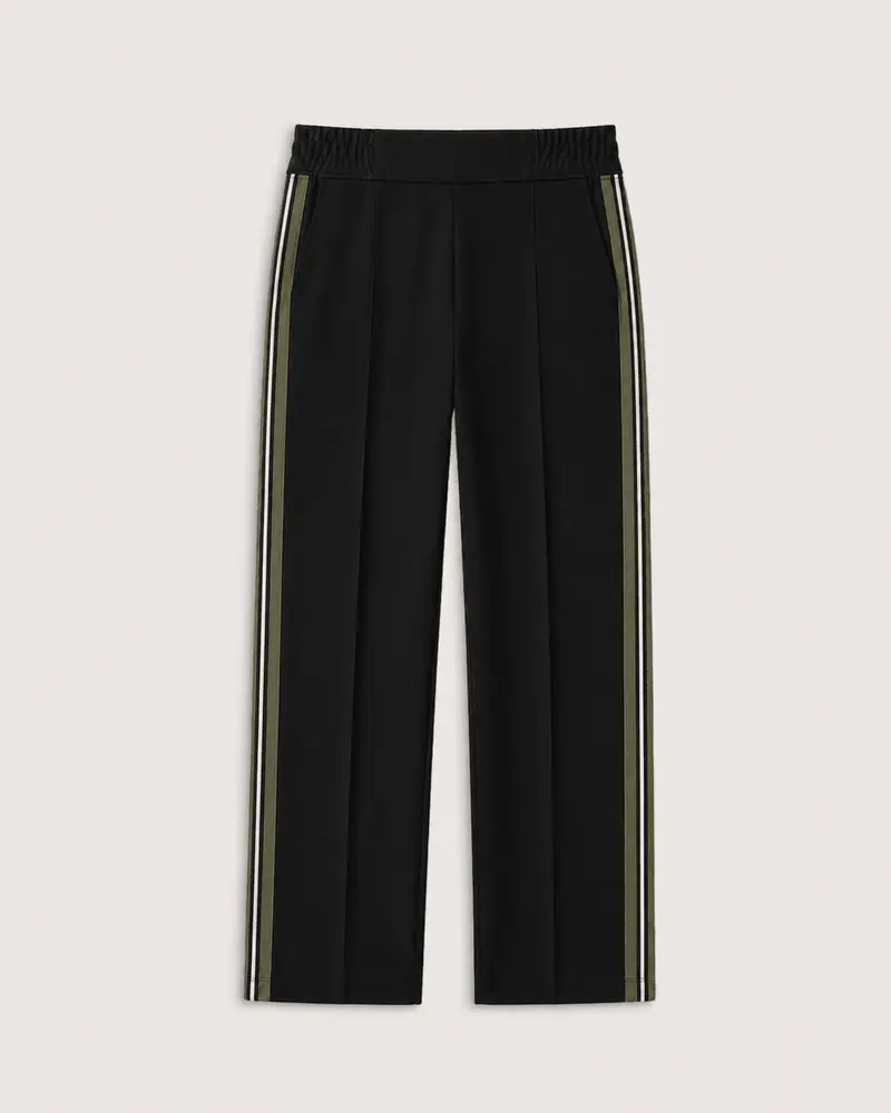 Damen Hose | Pontehose mit weitem Bein und gestricktem Seitenstreifen