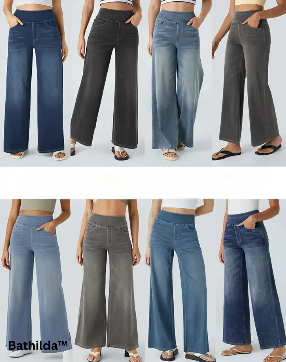 Damen Jeans High Waist Wide Leg | Vier-Wege-Stretch & ohne Reißverschluss | Bequem, formend & mit Taschen, XS–5XL