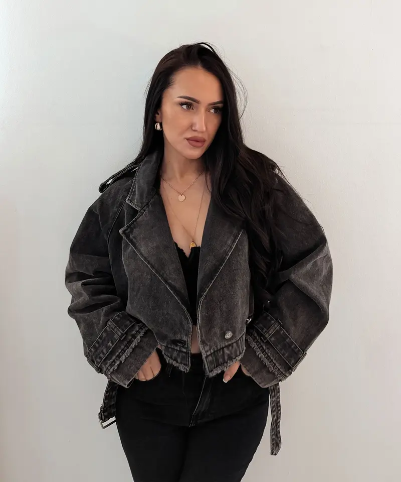 Damen Jeansjacke | Kurz geschnittene Trenchjacke aus 100% Baumwolle mit elastischem Bund