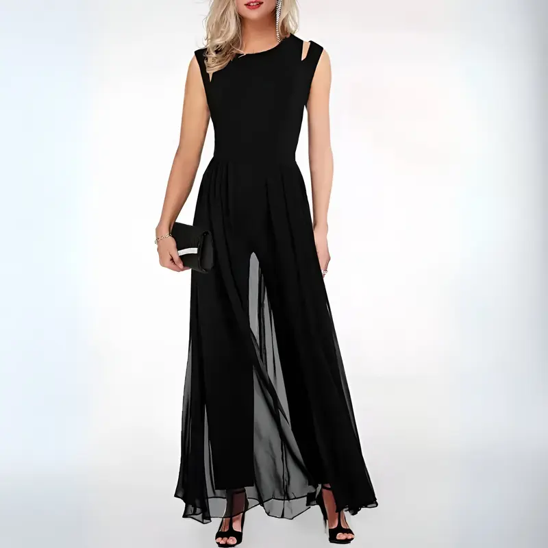 Damen Jumpsuit Ärmellos mit Weitem Bein | Luftiger Sommeroverall mit Fließender Passform | Elegant & Vielseitig