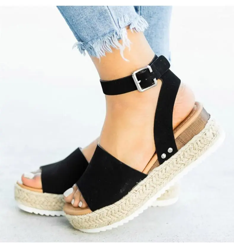 Damen Keil-Plateau-Sandalen mit offener Zehe | Verstellbare Riemen & rutschfeste Sohle