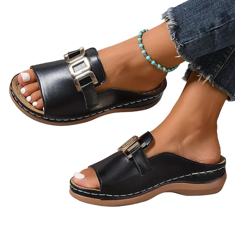 Damen Keilsandalen aus Echtleder | Ergonomisches Fußbett & rutschfeste Sohle | Elegant & bequem für Alltag, Urlaub & Events