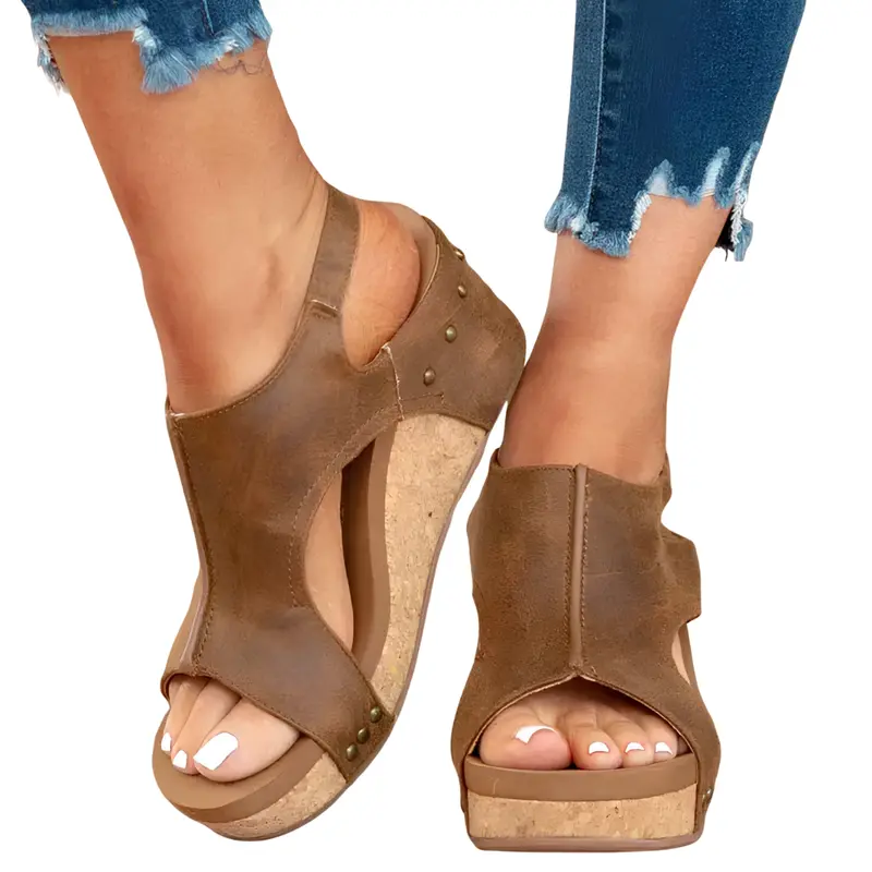 Damen Keilsandalen mit Klettverschluss | Gepolstertes Fußbett, leicht & stabil | 6,5 cm Keil, 2,5 cm Plateau | Sommer-Look