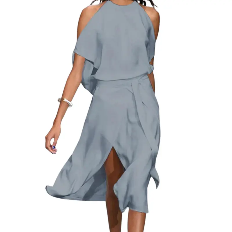 Damen Kleid mit Cut-Out Schultern | Leichtes Sommerkleid knielang | Figurumspielend, festlich & casual | Gr. 34–44
