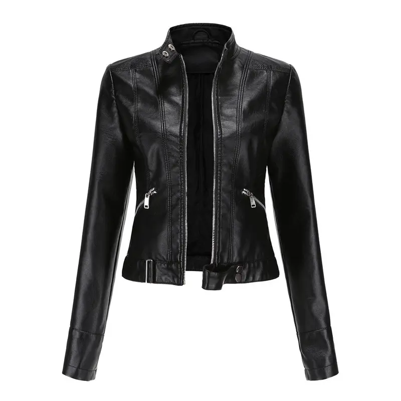 Damen Lederjacke | Jacke mit Stehkragen, Reißverschluss und schlanker Passform für moderne Alltagslooks