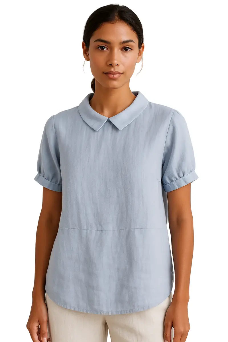 Damen Leinenbluse 100% Leinen mit Bubikragen | Kurzarm, atmungsaktiv & leicht | Knopfleiste | Größen XS–4XL