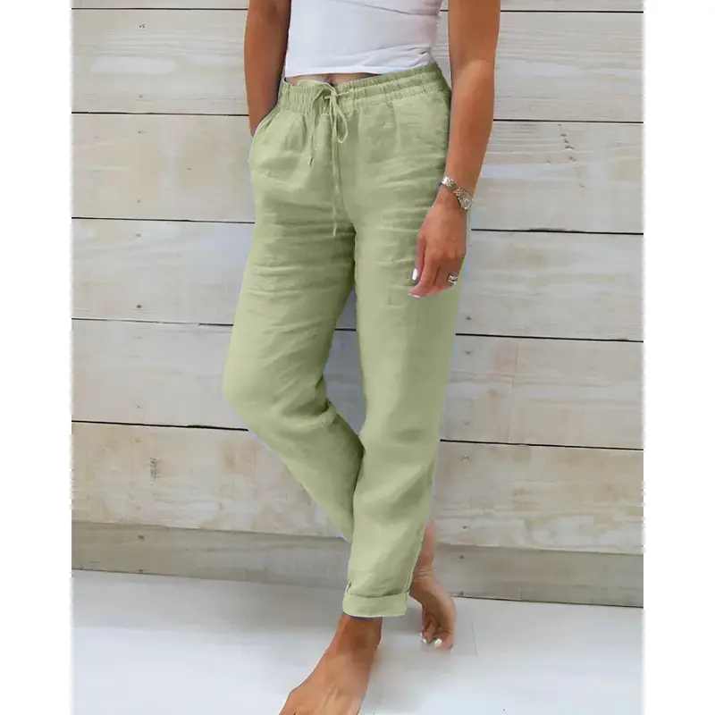 Damen Leinenhose mit Kordelzug | Luftige Sommerhose mit lockerer Passform | Bequeme Freizeithose für warme Tage