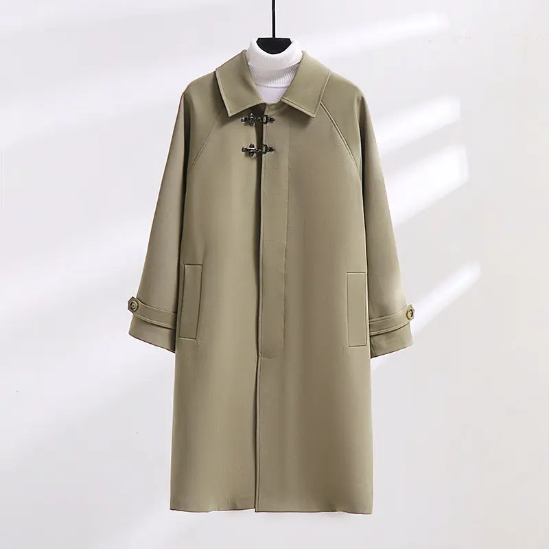 Damen Longline-Mantel mit Knebelverschluss | Langer Übergangsmantel mit Raglanärmeln und Taschen für Alltag und Büro