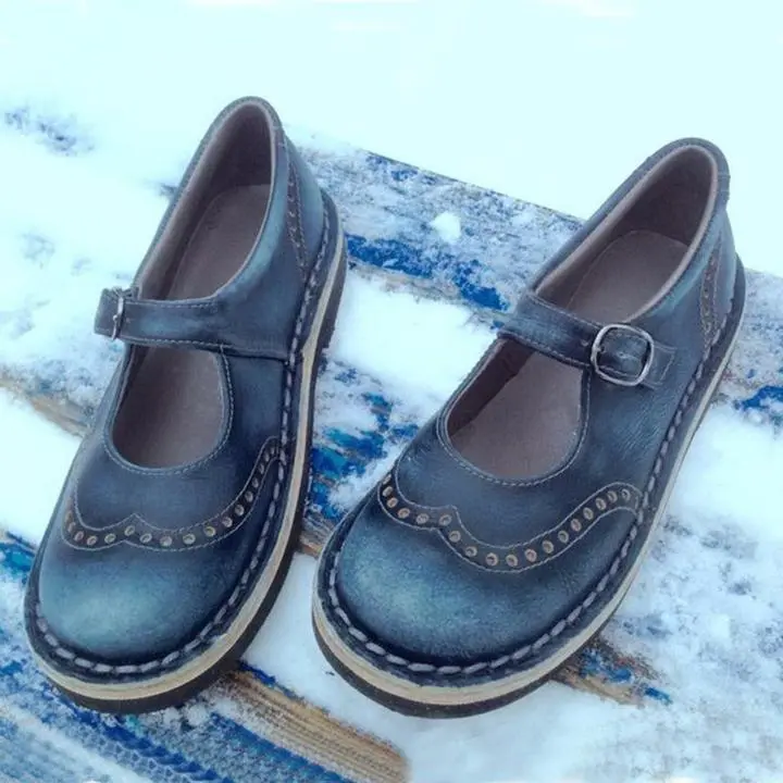 Damen Mary Jane Schuhe Vintage | Elegante Lederschuhe mit Schnallenriemen | Bequemer Retro Alltagsschuh