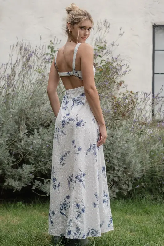 Damen Maxi-Kleid mit Blumenmuster | Baumwoll-Sommerkleid mit V-Ausschnitt & Cut-Out | Luftiges Freizeitkleid