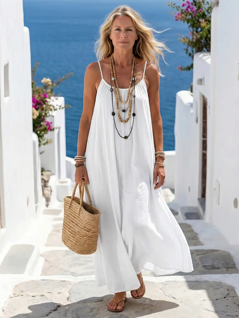 Damen Maxi Kleid mit Spaghettiträgern | Luftiges Sommerkleid in fließender A-Linie | Locker & atmungsaktiv | S–3XL