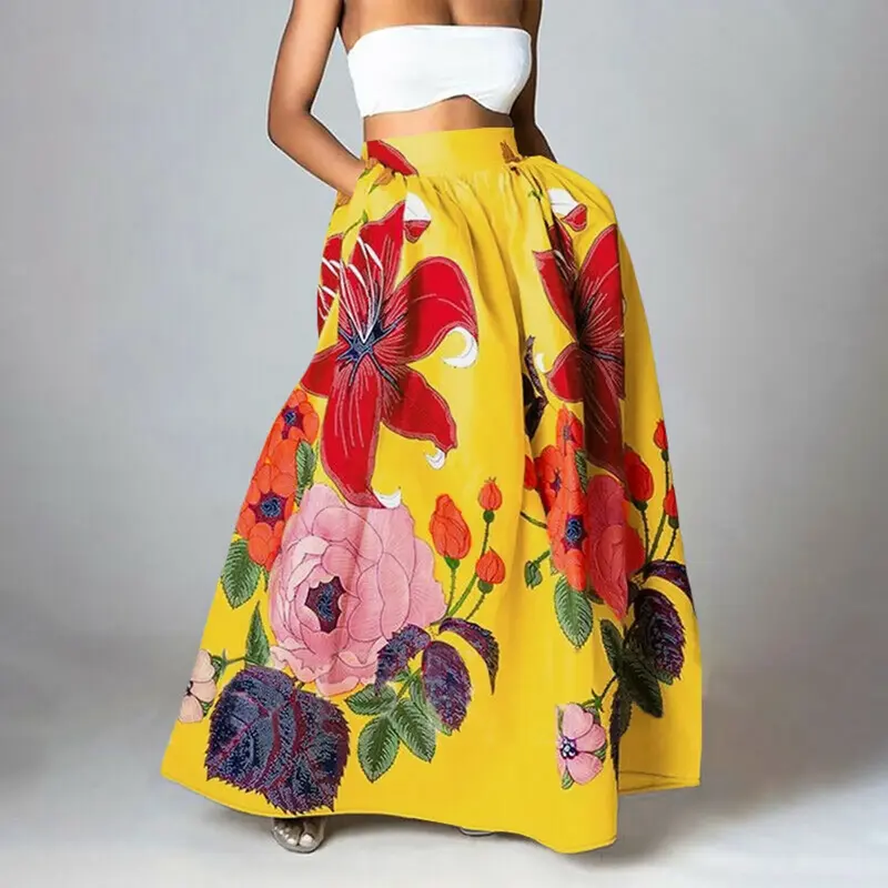 Damen Maxi-Rock mit Blumenprint & High-Waist | fließender Schnitt für luftiges Tragegefühl | sommerlich-romantisch, vielseitig kombinierbar