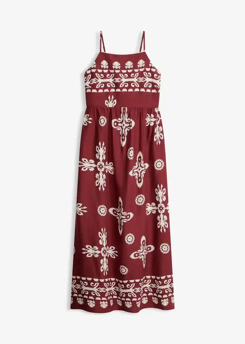 Damen Maxikleid mit Ethno-Muster | Luftiges Boho Sommerkleid mit Spaghettiträgern | Lockeres Freizeitkleid für Urlaub