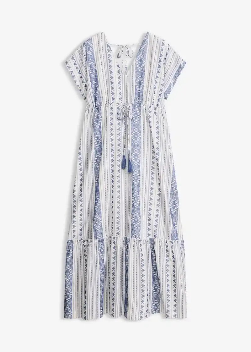Damen Maxikleid mit Ethno-Streifen | Luftiges Sommerkleid mit Taillenband | Lockeres Freizeitkleid für Urlaub & Strand