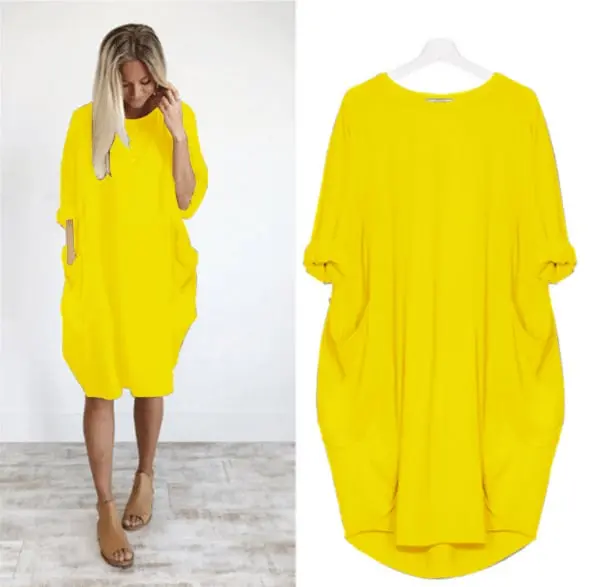 Damen Midikleid mit Lockerer Passform & Rundhalsausschnitt | Luftiges Sommerkleid mit Taschen | Bequem & Vielseitig