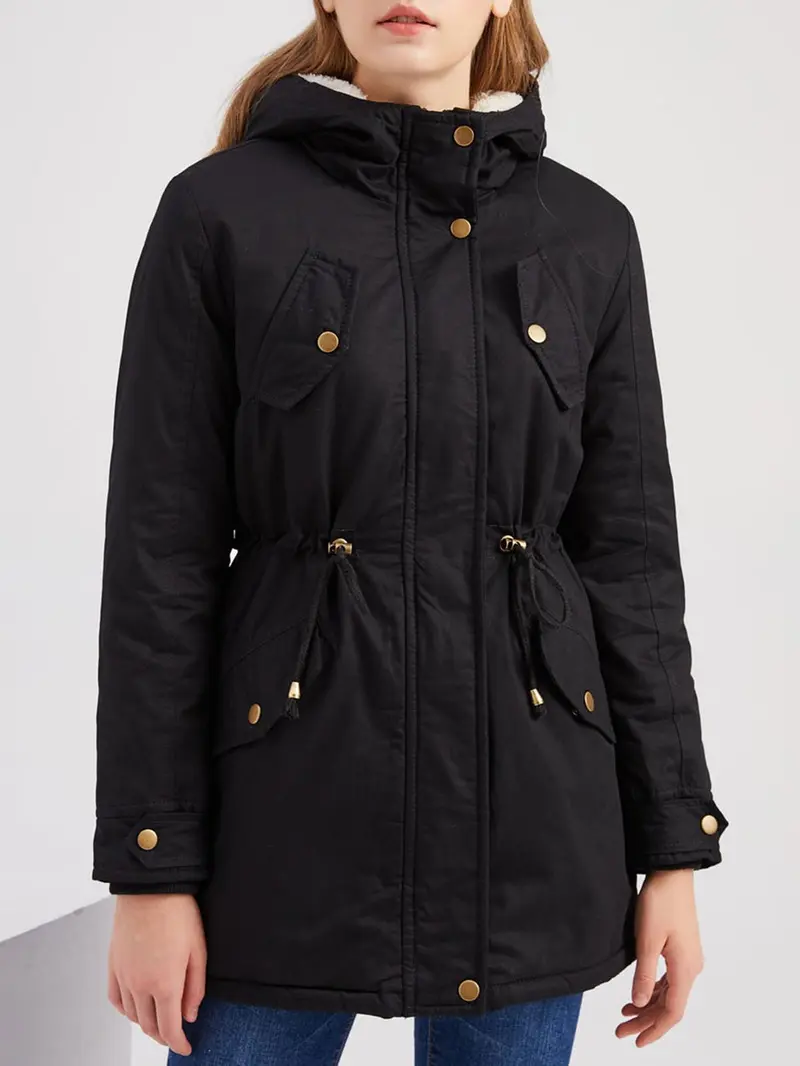Damen Midiparka mit Kapuze | Langer Parka mit Frontreißverschluss und geradem Schnitt für Alltag, Büro und kalte Tage