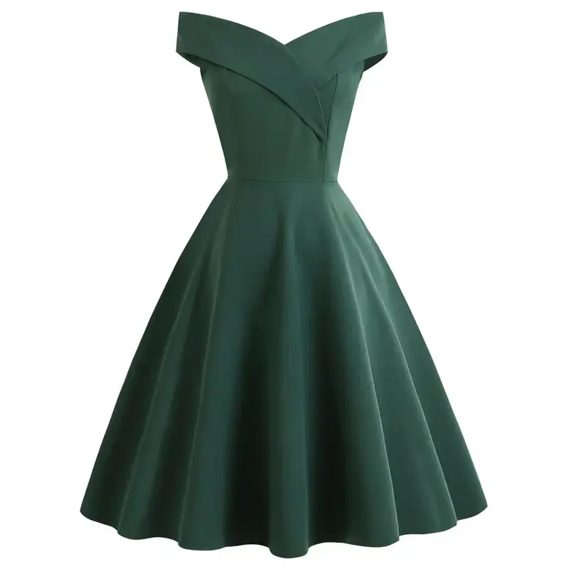 Damen Off-Shoulder Vintage A-Linien Midikleid | Schulterfrei, figurumspielend | Eleganter Retro-Look | Für Hochzeit & Events