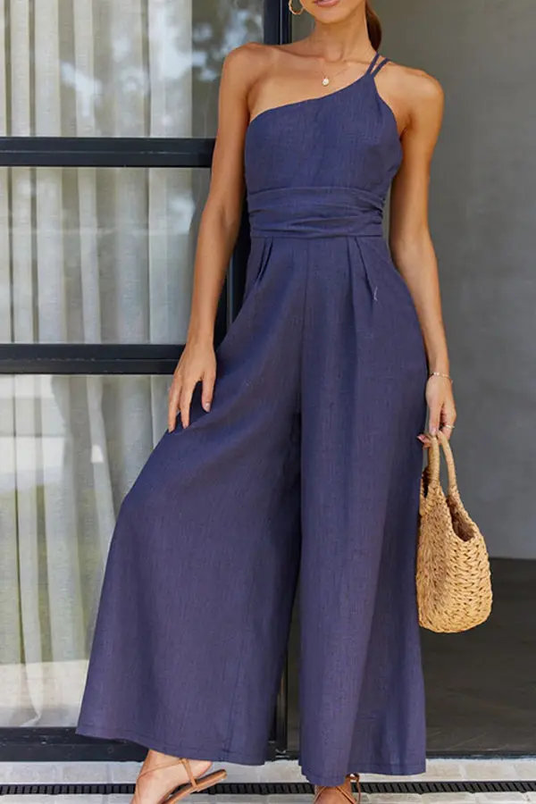 Damen One-Shoulder-Jumpsuit mit weitem Bein | Luftiger Sommer-Overall | Eleganter Look für Urlaub & Anlässe