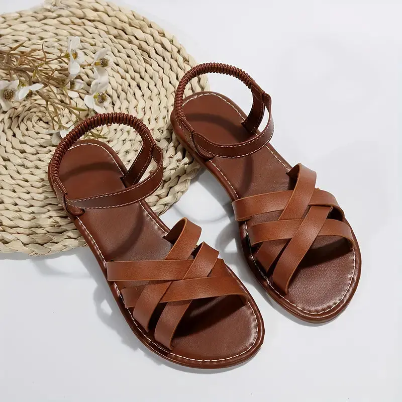 Damen Orthopädische Sandalen mit Geflochtenen Riemen | Bequeme Flachsandalen mit Elastischem Fersenriemen | Sommerschuhe für Alltag & Urlaub