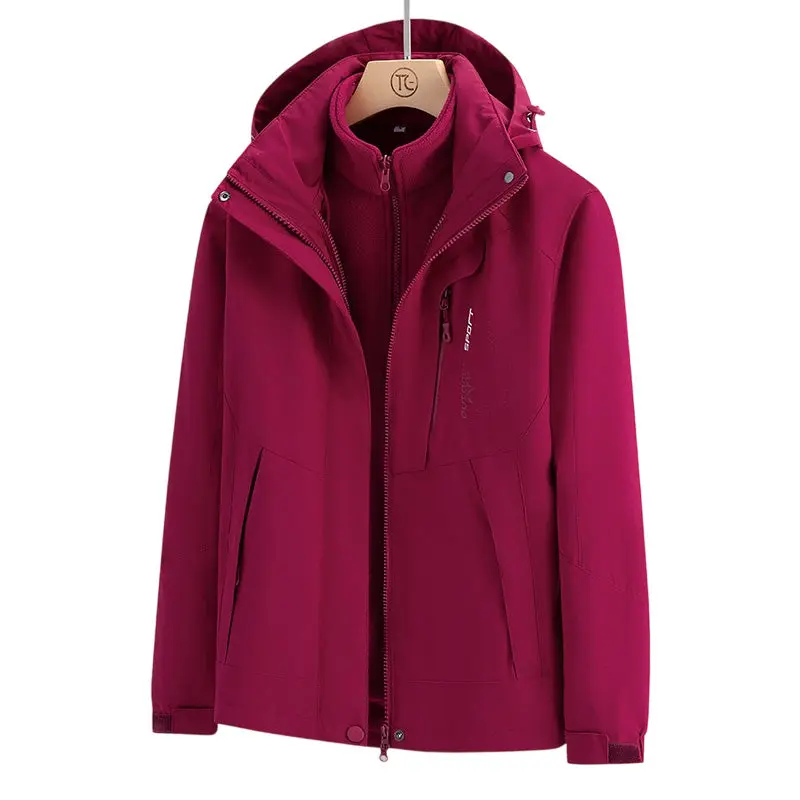 Damen Outdoorjacke | 3-in-1 Jacke mit abnehmbarer Innenjacke, Kapuze, Taschen sowie wind- und wasserabweisender Außenschicht