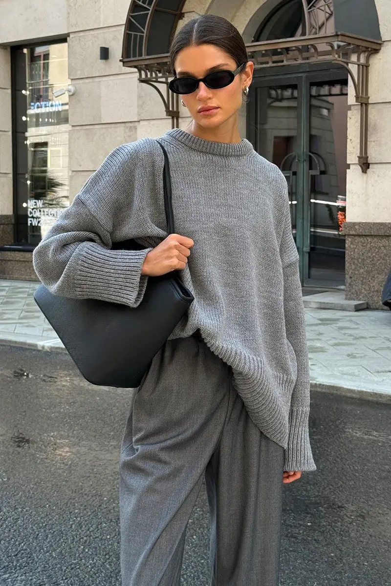 Damen Oversize Pullover mit Rundhalsausschnitt | Lässiger Schnitt mit langen Ärmeln und verlängerter Rückseite für Alltag und Freizeit