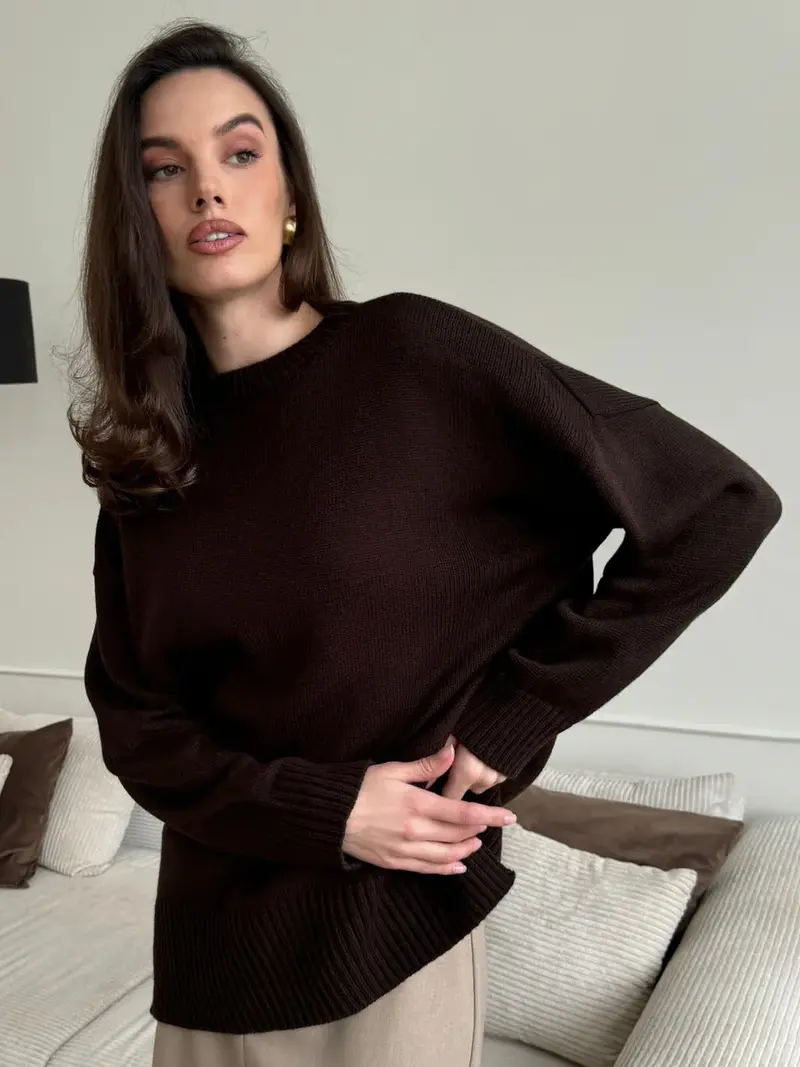 Damen Oversize Strickpullover | Lässiger Pullover mit überschnittenen Schultern, Rippenbündchen und bequemer Passform
