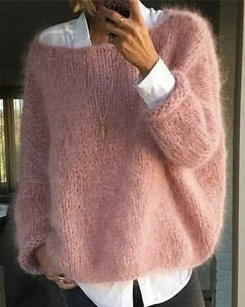 Damen Oversize Strickpullover mit offenem Kragen | Weicher Pullover mit lockerer Passform für Alltag, Freizeit und Layering