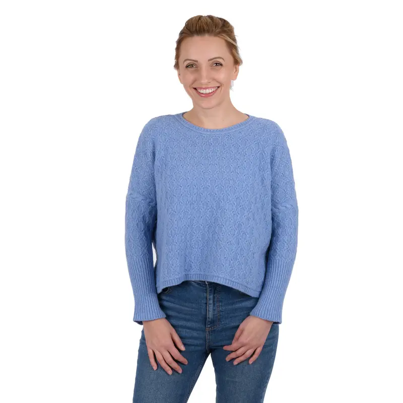 Damen Pullover | Weiter Kurzpullover mit Rundhalsausschnitt und seitlichen Schlitzen