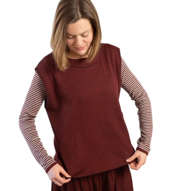 Damen Pullunder | Ärmelloser Merinowoll-Pullover in melierter Rippstrick-Optik mit körpernaher Passform