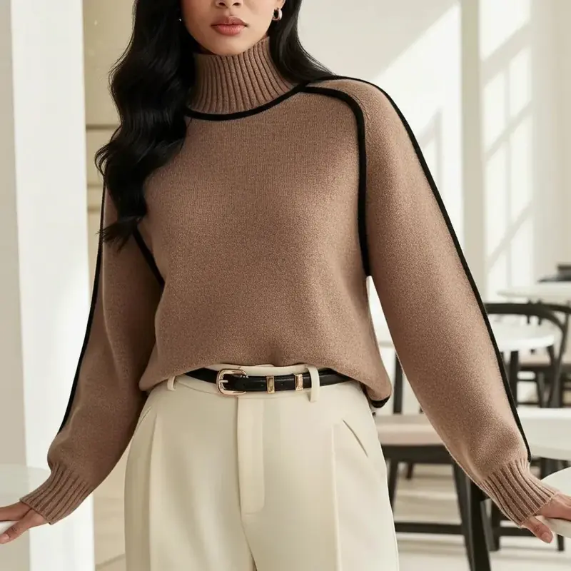 Damen Rollkragenpullover aus weichem Strick | Warmer Strickpullover mit figurbetonter Passform | Herbst & Winter