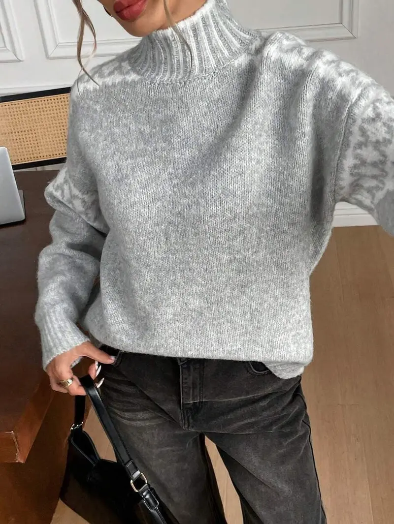 Damen Rollkragenpullover mit Strukturmuster | Weicher Baumwollpullover mit lockerem Schnitt für Alltag und kühle Tage