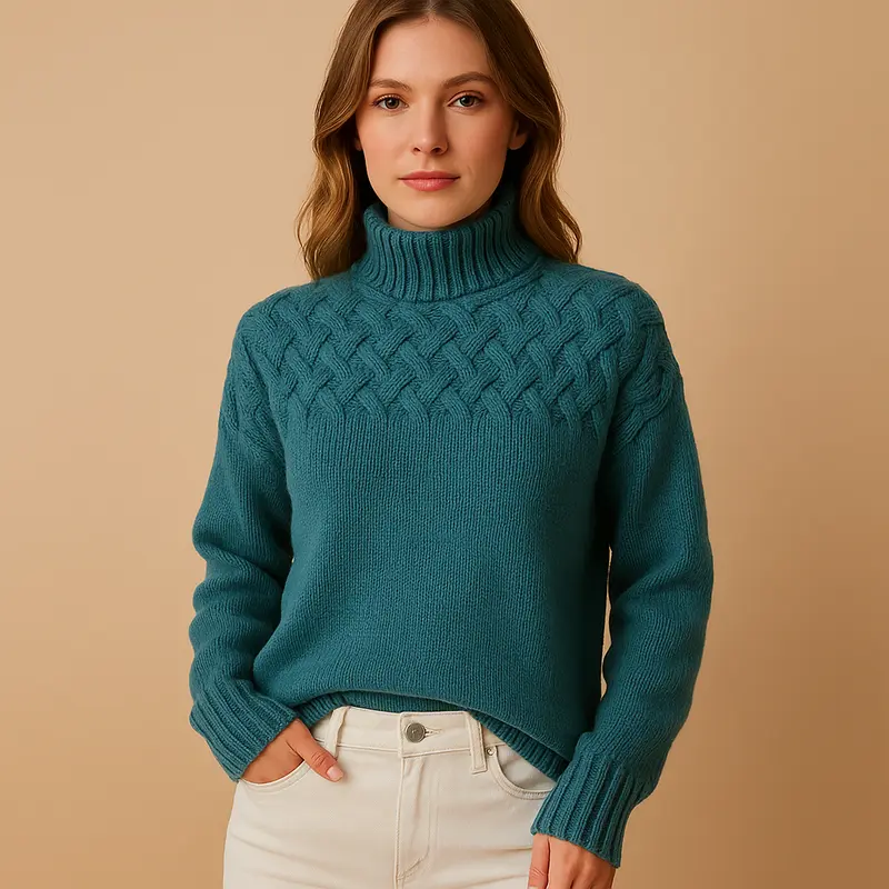 Damen Rollkragenpullover mit weicher Stricktextur | Verlängerter Schnitt und hohe Kragenform für Alltag, Büro und kalte Tage