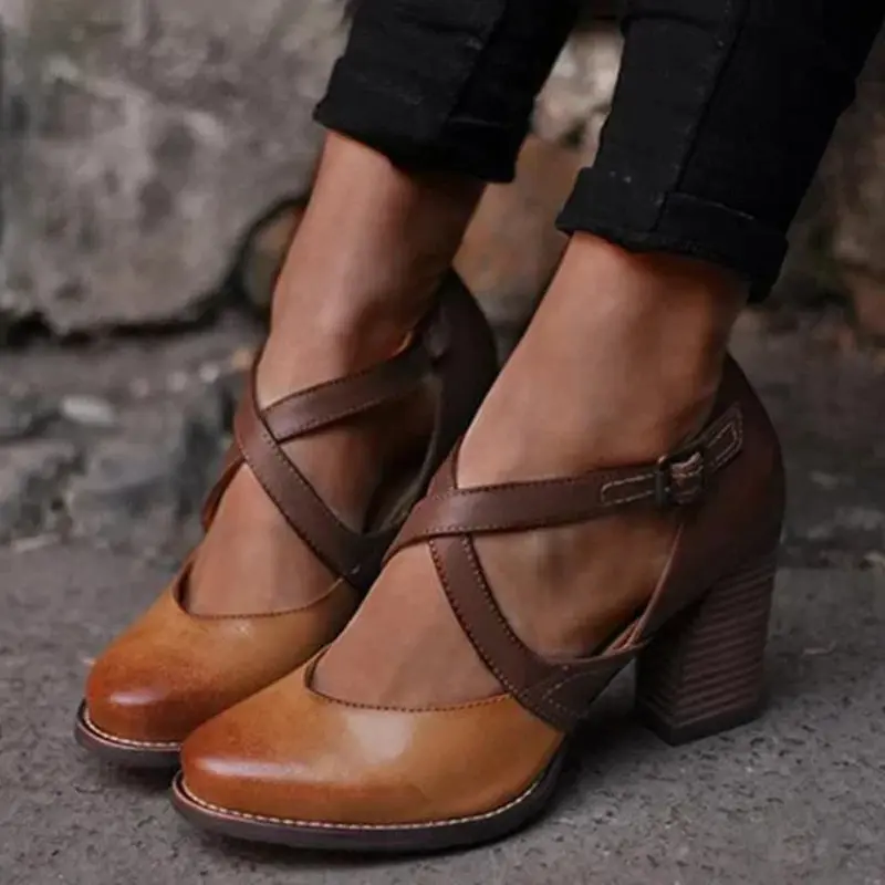 Damen Sandalen mit Blockabsatz & Kreuzriemen | Verstellbare Schnalle für Alltag & Anlässe