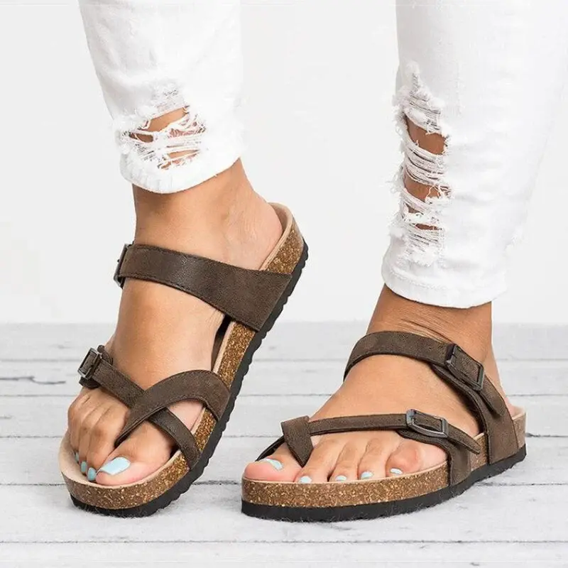 Damen Sandalen mit Korkfußbett | Verstellbare Schnallenriemen & strukturierte Sohle | Xyliara Komfortsandalen